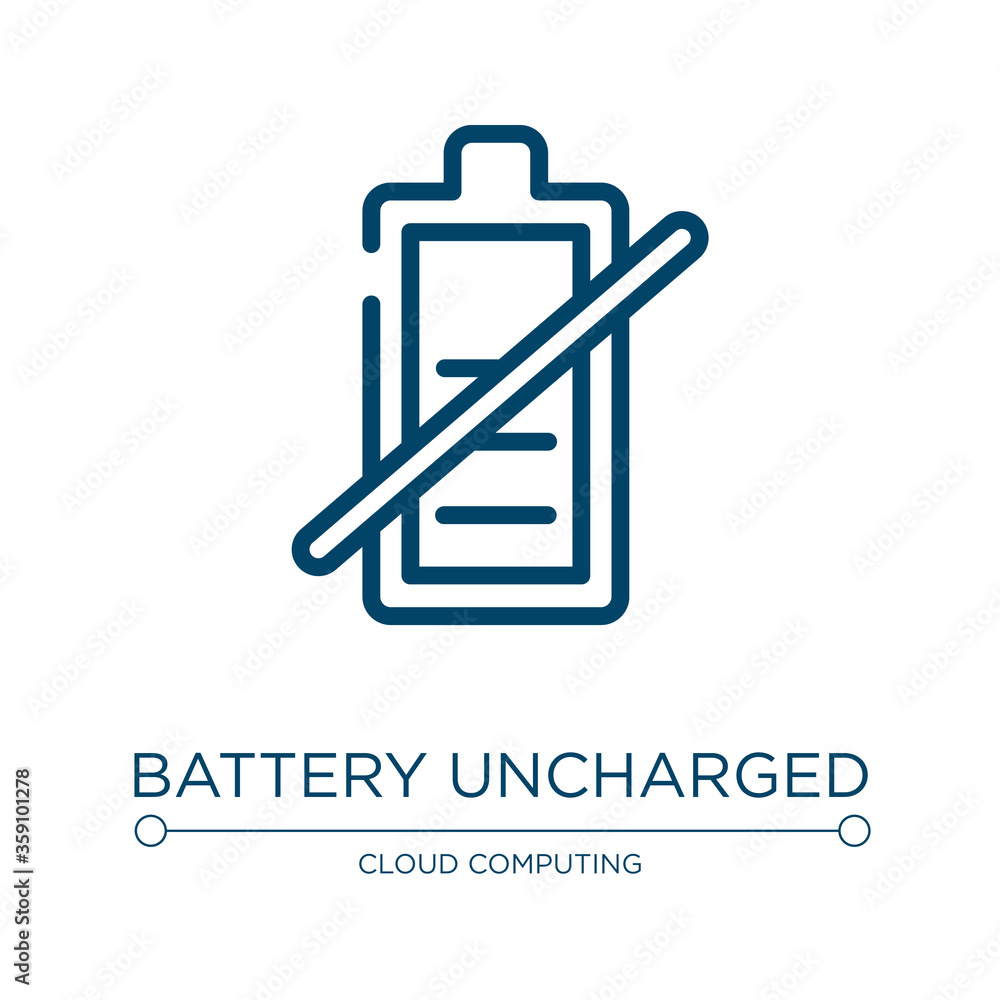 Poster Battery uncharged icon. Linear vector illustration from material devices collection. Outline battery uncharged icon vector. Thin line symbol for use on web and mobile apps, logo, print media.