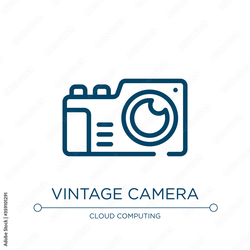 Poster vintage camera icon. linear vector illustration from material devices collection. outline vintage ca