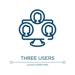 Three users icon. Linear vector illustration from computer and media collection. Outline three users icon vector. Thin line symbol for use on web and mobile apps, logo, print media.