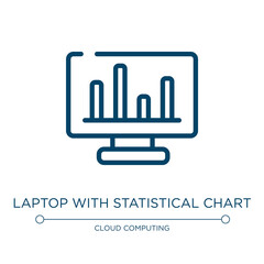Laptop with statistical chart icon. Linear vector illustration from computer and media collection. Outline laptop with statistical chart icon vector. Thin line symbol for use on web and mobile apps,