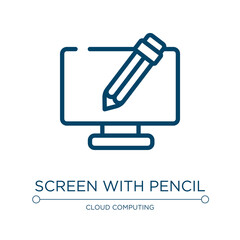 Screen with pencil icon. Linear vector illustration from computer and media collection. Outline screen with pencil icon vector. Thin line symbol for use on web and mobile apps, logo, print media.