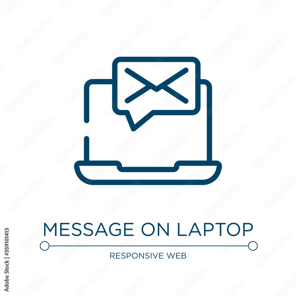 Poster message on laptop icon. linear vector illustration from responsive web collection. outline message o