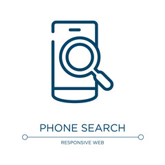 Phone search icon. Linear vector illustration from responsive web collection. Outline phone search icon vector. Thin line symbol for use on web and mobile apps, logo, print media.