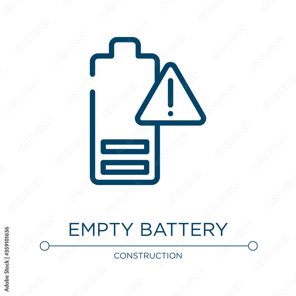 Poster Empty battery icon. Linear vector illustration from electrician tools collection. Outline empty battery icon vector. Thin line symbol for use on web and mobile apps, logo, print media.