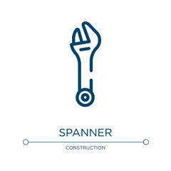 Spanner icon. Linear vector illustration from construction tool collection. Outline spanner icon vector. Thin line symbol for use on web and mobile apps, logo, print media.