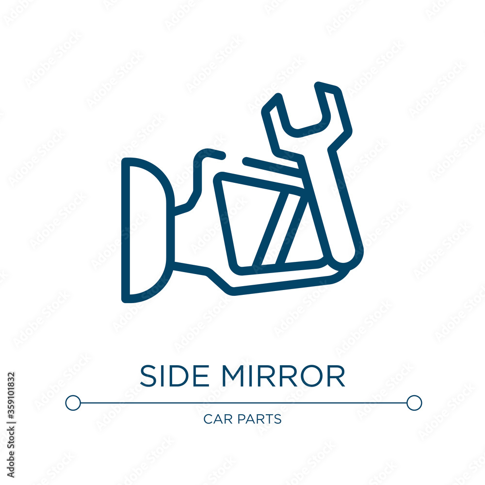 Poster Side mirror icon. Linear vector illustration from car repair collection. Outline side mirror icon vector. Thin line symbol for use on web and mobile apps, logo, print media.