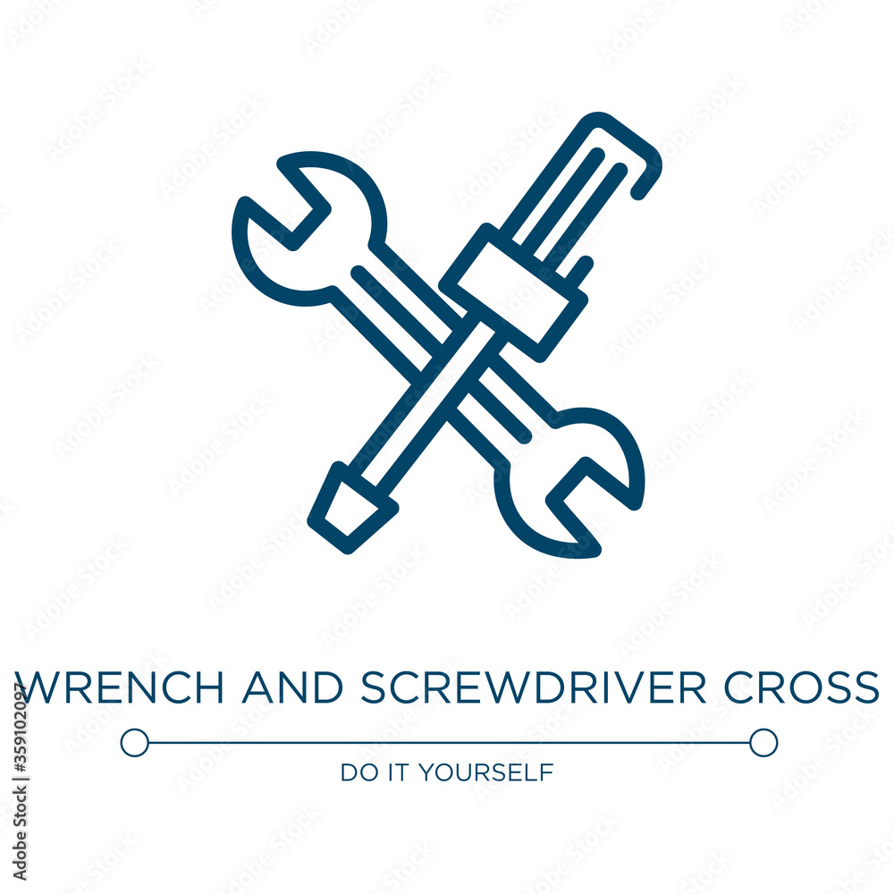 Poster wrench and screwdriver cross icon. linear vector illustration from work tools collection. outline wr