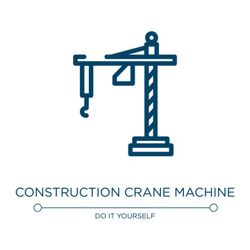 Construction crane machine icon. Linear vector illustration from construction collection. Outline construction crane machine icon vector. Thin line symbol for use on web and mobile apps, logo, print