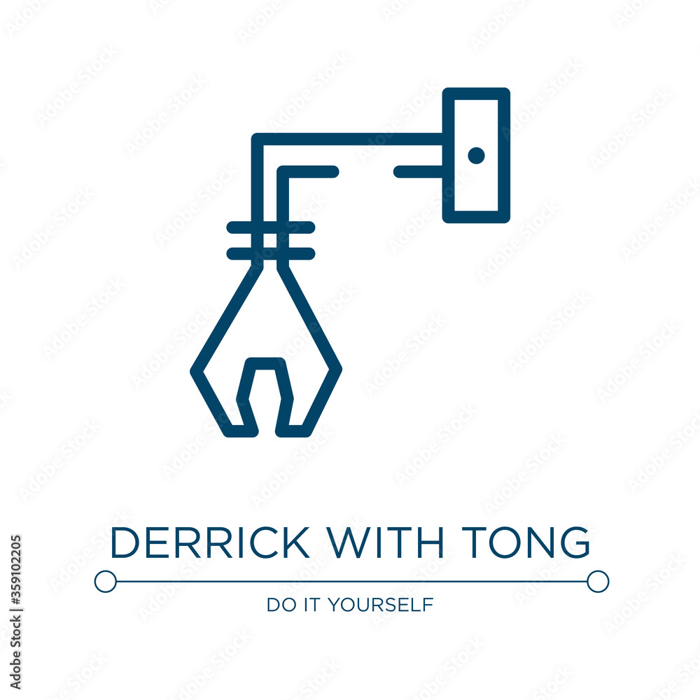 Poster derrick with tong icon. linear vector illustration from constructicons collection. outline derrick w
