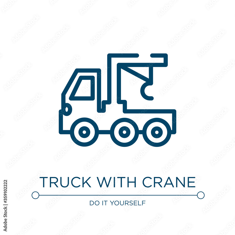 Poster truck with crane icon. linear vector illustration from constructicons collection. outline truck with