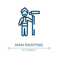 Man painting icon. Linear vector illustration from constructicons collection. Outline man painting icon vector. Thin line symbol for use on web and mobile apps, logo, print media.