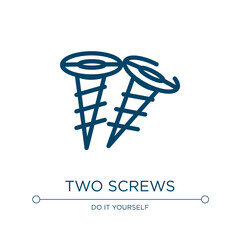 Two screws icon. Linear vector illustration from constructicons collection. Outline two screws icon vector. Thin line symbol for use on web and mobile apps, logo, print media.