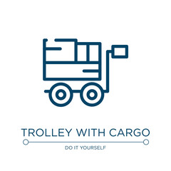 Trolley with cargo icon. Linear vector illustration from constructicons collection. Outline trolley with cargo icon vector. Thin line symbol for use on web and mobile apps, logo, print media.