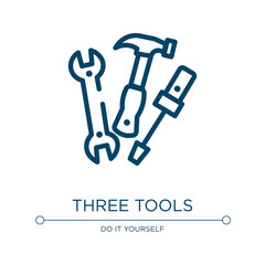 Three tools icon. Linear vector illustration from constructicons collection. Outline three tools icon vector. Thin line symbol for use on web and mobile apps, logo, print media.