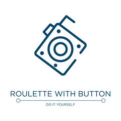 Roulette with button icon. Linear vector illustration from tools and machinery collection. Outline roulette with button icon vector. Thin line symbol for use on web and mobile apps, logo, print media.
