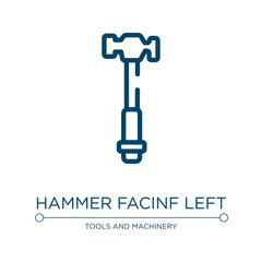 Hammer facinf left icon. Linear vector illustration from tools and machinery collection. Outline hammer facinf left icon vector. Thin line symbol for use on web and mobile apps, logo, print media.