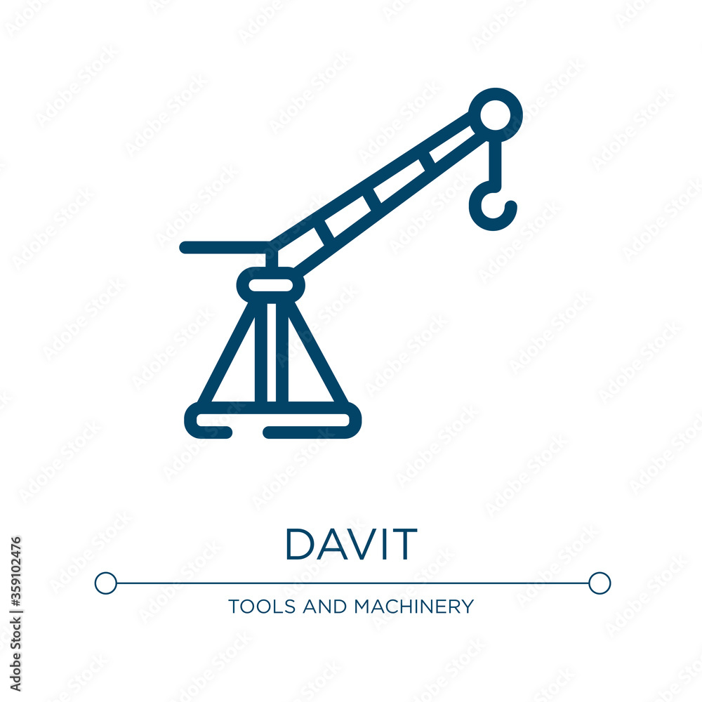 Poster davit icon. linear vector illustration from construction machinery collection. outline davit icon ve