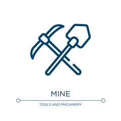 Mine icon. Linear vector illustration from tools collection. Outline mine icon vector. Thin line symbol for use on web and mobile apps, logo, print media.