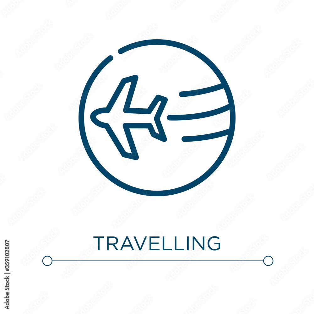 Poster travelling icon. linear vector illustration. outline travelling icon vector. thin line symbol for us