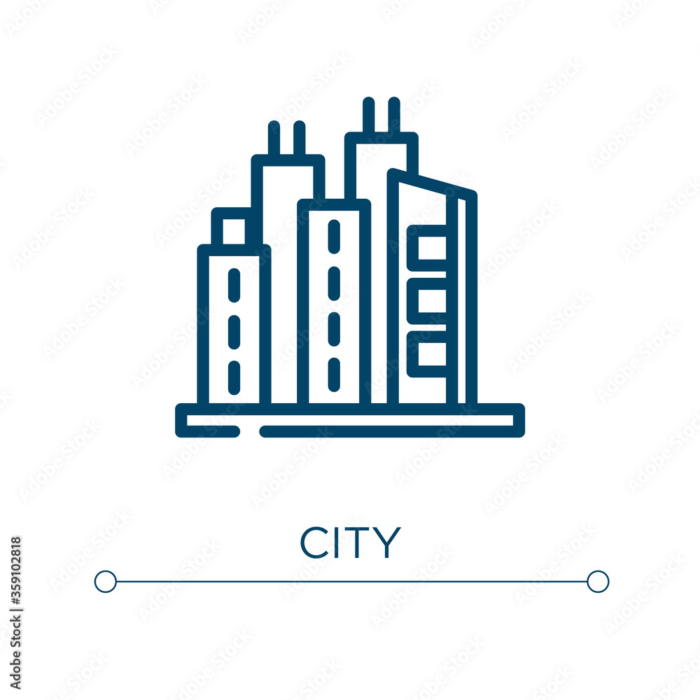 Poster city icon. linear vector illustration. outline city icon vector. thin line symbol for use on web and