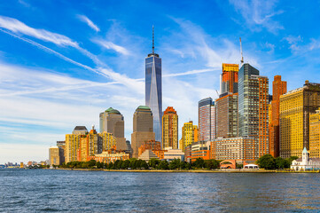 Fototapeta na wymiar It's Beautiful evening view of the Lower Manhattan, New York City, United States of America