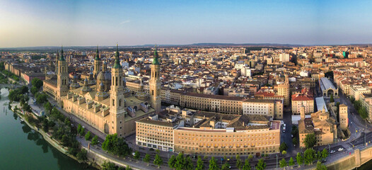 Aerial view in Zaragoza, city of Aragon,Spain. Drone photo