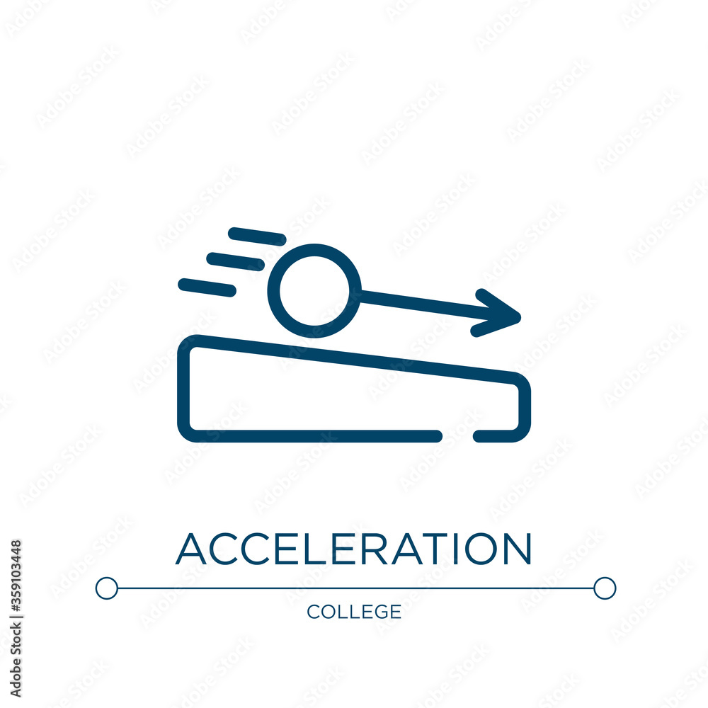 Poster acceleration icon. linear vector illustration from physics collection. outline acceleration icon vec