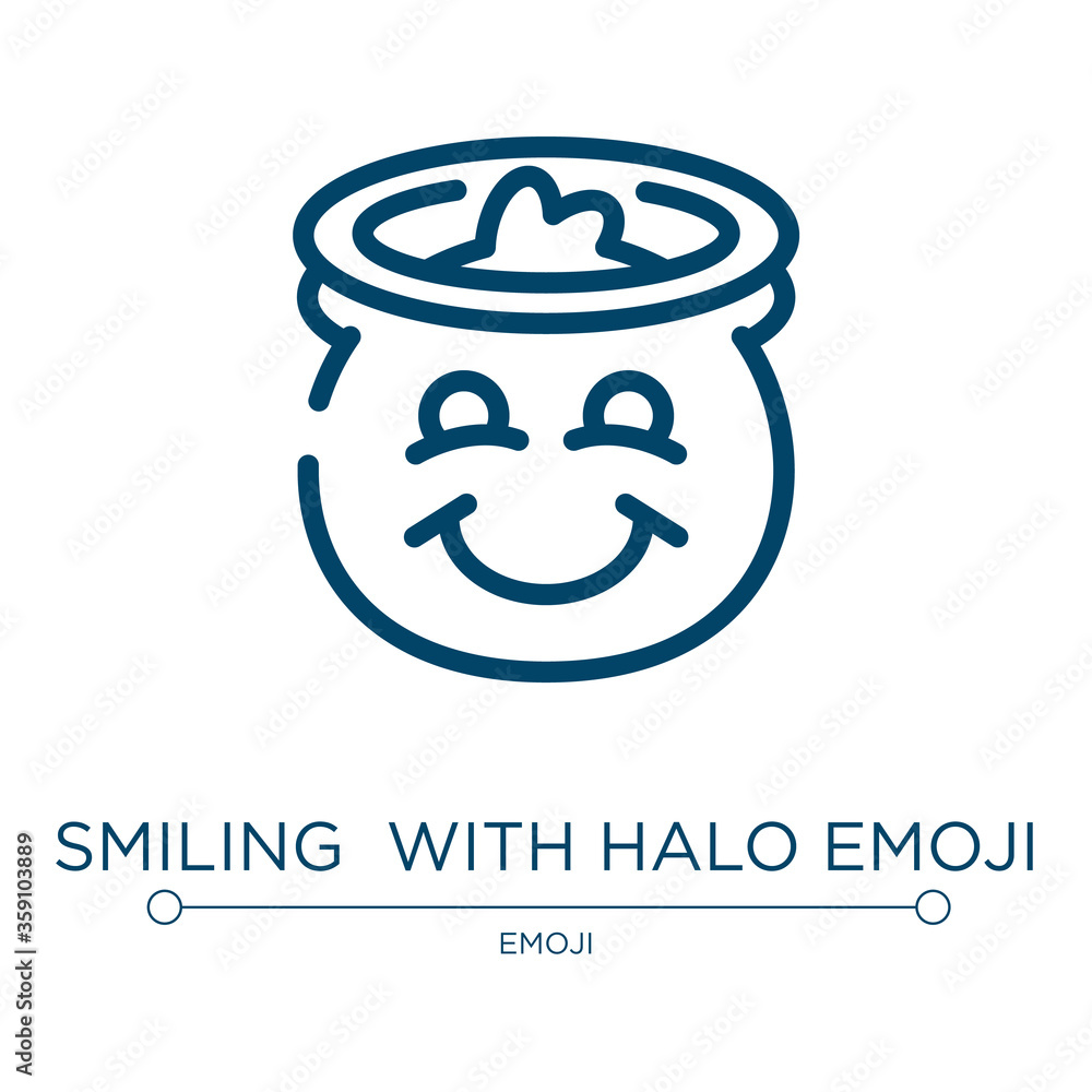 Poster Smiling  with halo emoji icon. Linear vector illustration from emoji collection. Outline smiling  with halo emoji icon vector. Thin line symbol for use on web and mobile apps, logo, print media.