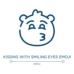 Kissing with smiling eyes emoji icon. Linear vector illustration from emoji collection. Outline kissing with smiling eyes emoji icon vector. Thin line symbol for use on web and mobile apps, logo,