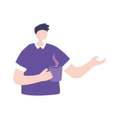 young man holding coffee cup beverage isolted design icon