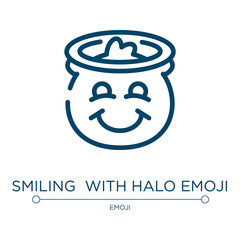 Smiling  with halo emoji icon. Linear vector illustration from emoji collection. Outline smiling  with halo emoji icon vector. Thin line symbol for use on web and mobile apps, logo, print media.