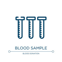 Blood sample icon. Linear vector illustration from blood donation collection. Outline blood sample icon vector. Thin line symbol for use on web and mobile apps, logo, print media.