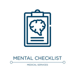 Mental checklist icon. Linear vector illustration from mental health collection. Outline mental checklist icon vector. Thin line symbol for use on web and mobile apps, logo, print media.