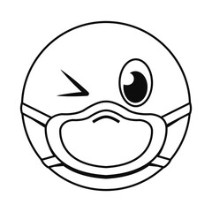 wink emoji with mask line style icon vector design