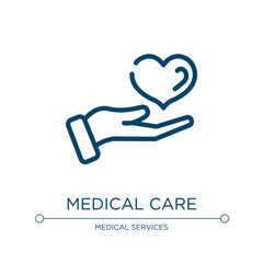 Medical care icon. Linear vector illustration from biochemistry and medicine healthcare collection. Outline medical care icon vector. Thin line symbol for use on web and mobile apps, logo, print