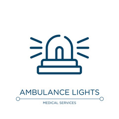 Fototapeta premium Ambulance lights icon. Linear vector illustration from medical kit collection. Outline ambulance lights icon vector. Thin line symbol for use on web and mobile apps, logo, print media.