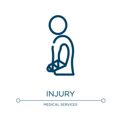 Injury icon. Linear vector illustration from medical collection. Outline injury icon vector. Thin line symbol for use on web and mobile apps, logo, print media.