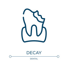 Decay icon. Linear vector illustration from dental collection. Outline decay icon vector. Thin line symbol for use on web and mobile apps, logo, print media.