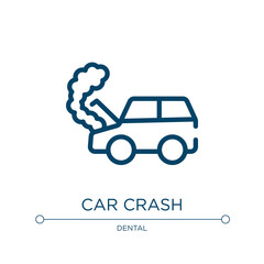 Car crash icon. Linear vector illustration from insurance collection. Outline car crash icon vector. Thin line symbol for use on web and mobile apps, logo, print media.