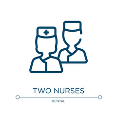Two nurses icon. Linear vector illustration from health collection. Outline two nurses icon vector. Thin line symbol for use on web and mobile apps, logo, print media.