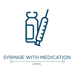 Syringe with medication icon. Linear vector illustration from medicine collection. Outline syringe with medication icon vector. Thin line symbol for use on web and mobile apps, logo, print media.