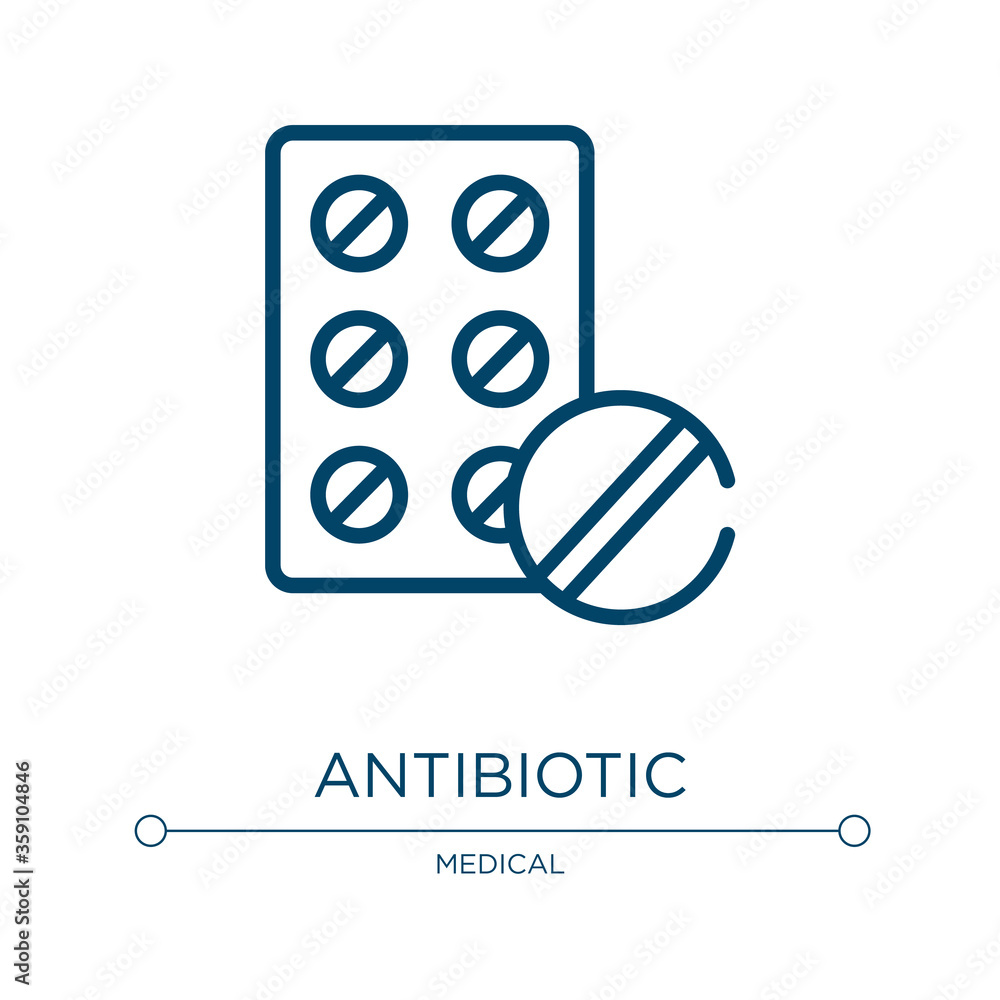 Poster antibiotic icon. linear vector illustration from medical instruments collection. outline antibiotic 