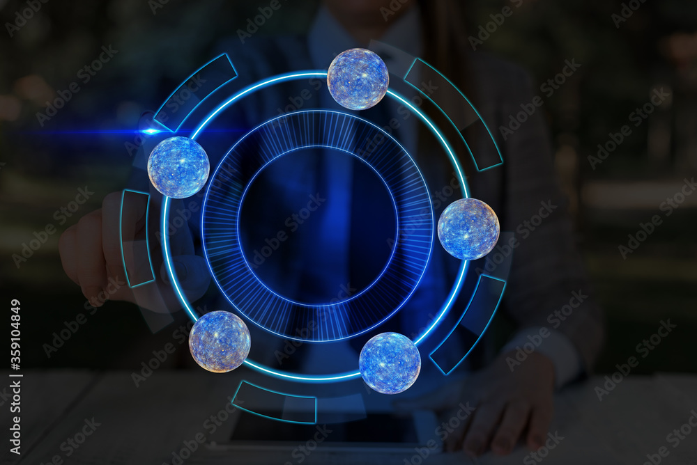 Poster digital image of distant solar system showing global technology networks. elements of this image fur
