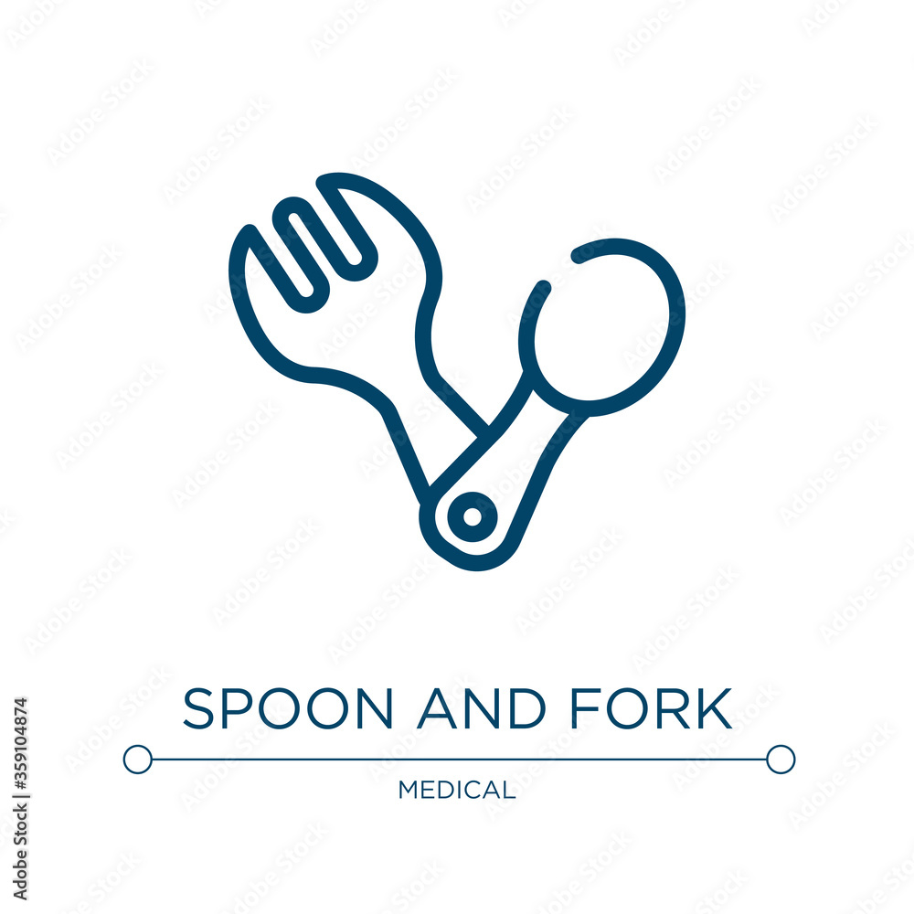 Poster spoon and fork icon. linear vector illustration from baby collection. outline spoon and fork icon ve