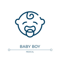 Baby boy icon. Linear vector illustration from baby collection. Outline baby boy icon vector. Thin line symbol for use on web and mobile apps, logo, print media.