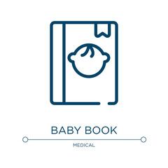 Baby book icon. Linear vector illustration from baby collection. Outline baby book icon vector. Thin line symbol for use on web and mobile apps, logo, print media.
