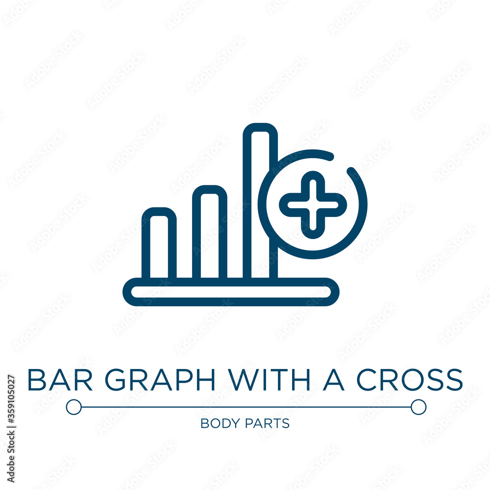 Poster bar graph with a cross icon. linear vector illustration from medicine and health collection. outline