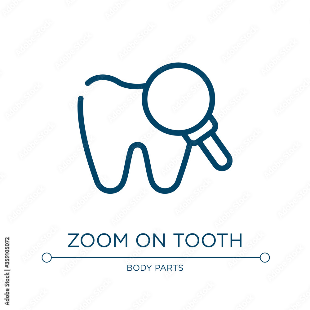 Poster zoom on tooth icon. linear vector illustration from dentist collection. outline zoom on tooth icon v