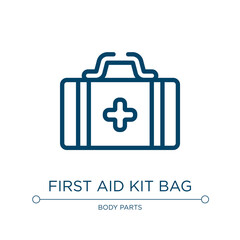 First aid kit bag icon. Linear vector illustration from dentist collection. Outline first aid kit bag icon vector. Thin line symbol for use on web and mobile apps, logo, print media.