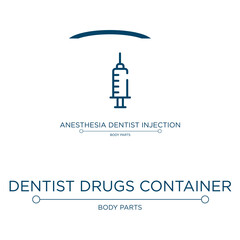 Dentist drugs container icon. Linear vector illustration from dentist collection. Outline dentist drugs container icon vector. Thin line symbol for use on web and mobile apps, logo, print media.